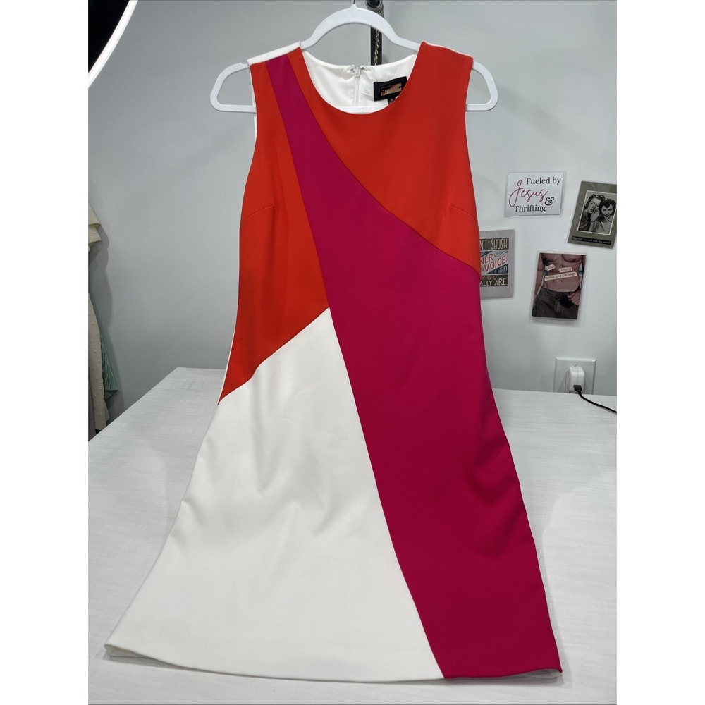 Alexia Admor Colorblock Pink Red Shift Dress Size 6 Lined Back Zip Sleeveless